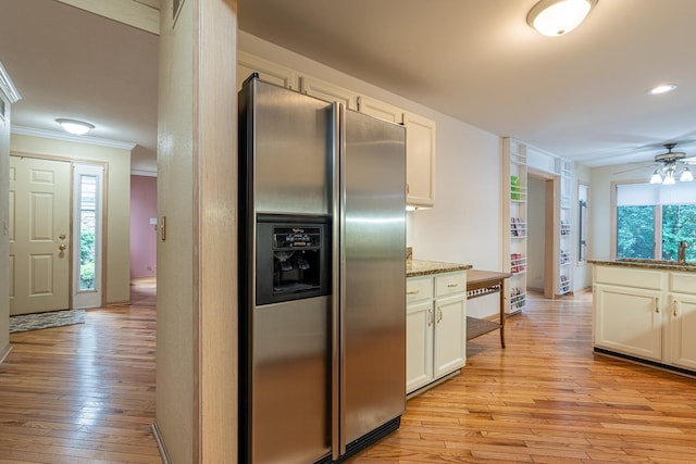 1140 Bristlecone Ct Unit 1140, Darien, IL 60561 - kitchen with stainless steel fridge, light wood-style floors, plenty of natural light, ornamental molding, and recessed lighting