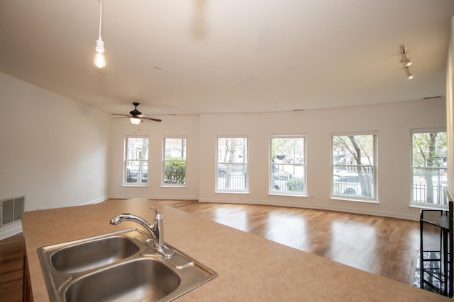 1500 S Halsted St Unit 1B, Chicago, IL 60607 - kitchen with a sink, open floor plan, and wood finished floors