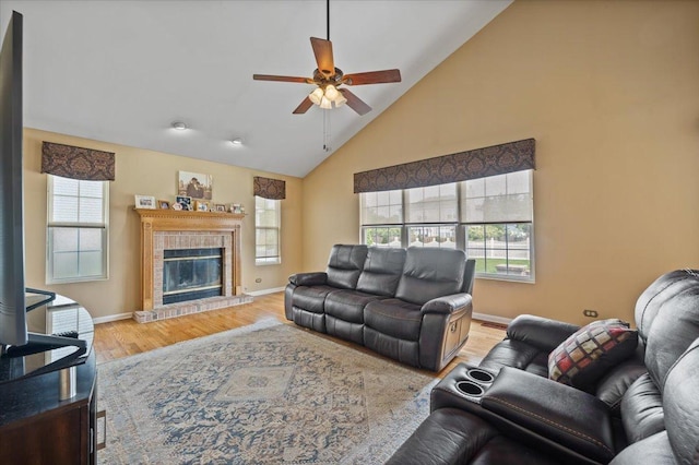 323 Valley Forge Ave, South Elgin, IL 60177 - living room with ceiling fan, plenty of natural light, light wood finished floors, and high vaulted ceiling