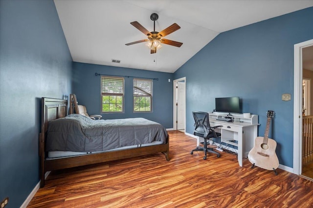 323 Valley Forge Ave, South Elgin, IL 60177 - bedroom featuring lofted ceiling, wood finished floors, baseboards, and ceiling fan