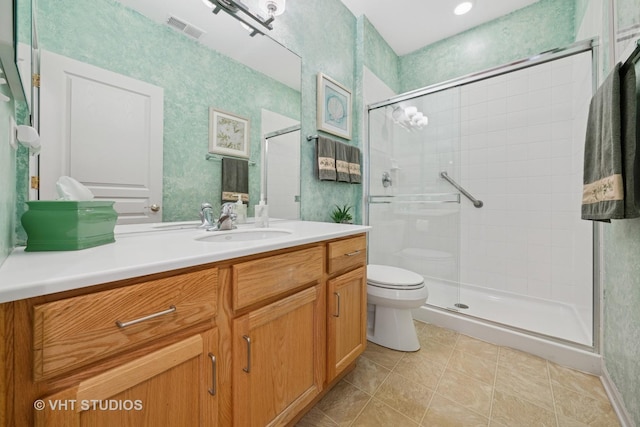 319 Capital Dr, Shorewood, IL 60404 - full bath featuring a shower stall, vanity, wallpapered walls, and tile patterned flooring