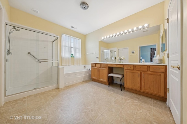 319 Capital Dr, Shorewood, IL 60404 - bathroom featuring double vanity, a garden tub, and a stall shower