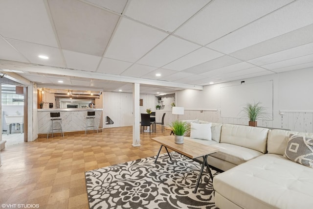 1225 Morgan Ave, La Grange Park, IL 60526 - living area featuring tile patterned floors, bar, recessed lighting, and a paneled ceiling