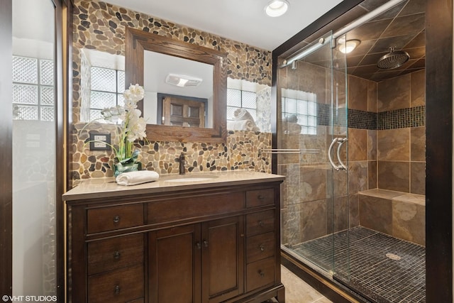 1225 Morgan Ave, La Grange Park, IL 60526 - bathroom with a stall shower, vanity, and healthy amount of natural light