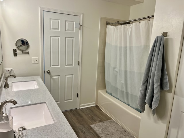 7 Ivy Ct, South Elgin, IL 60177 - full bathroom with double vanity, wood finished floors, and shower / bath combination with curtain