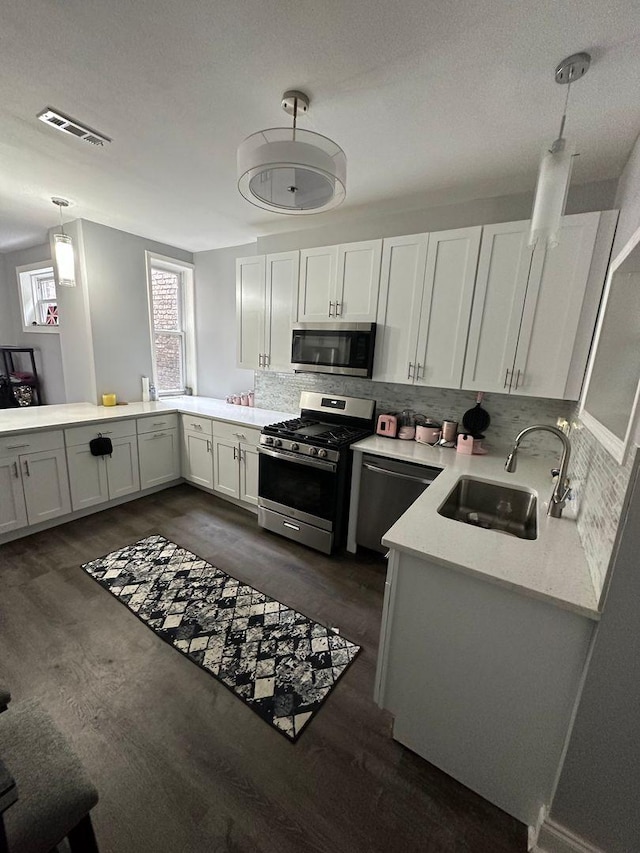 2009 W Garfield Blvd, Chicago, IL 60636 - kitchen featuring stainless steel appliances, a sink, backsplash, and dark wood-style floors