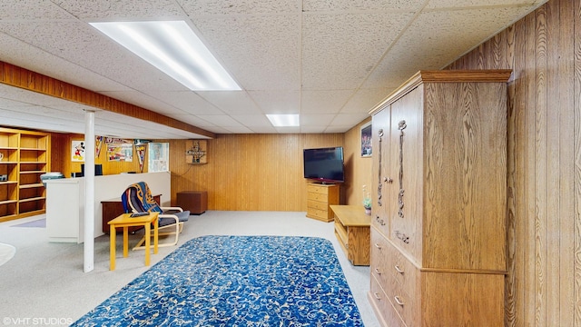 4445 Brittany Dr, Lisle, IL 60532 - sitting room with a drop ceiling, wooden walls, and carpet