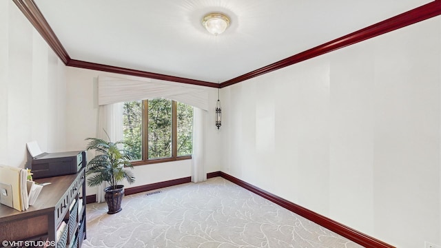 4445 Brittany Dr, Lisle, IL 60532 - home office with crown molding, light colored carpet, and baseboards