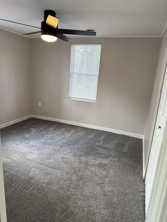 2407 Burbank St, Joliet, IL 60435 - unfurnished room featuring a ceiling fan, dark colored carpet, baseboards, and ornamental molding