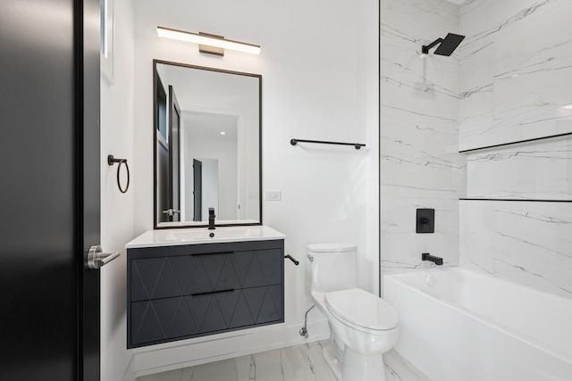 8833 Birch Ave, Morton Grove, IL 60053 - bathroom with marble look tile flooring, toilet, vanity, and shower / tub combination