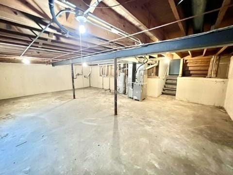 807 Violet Ln, Matteson, IL 60443 - unfinished basement with heating unit, stairway, and water heater
