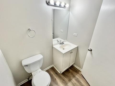 807 Violet Ln, Matteson, IL 60443 - half bath featuring toilet, vanity, and wood finished floors