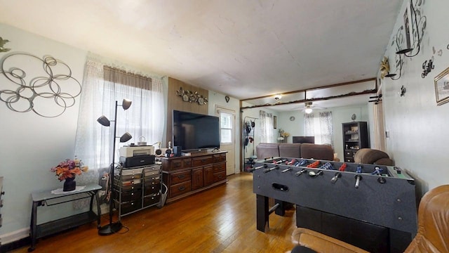 213 Arcadia Dr, Champaign, IL 61820 - game room featuring wood finished floors and ceiling fan