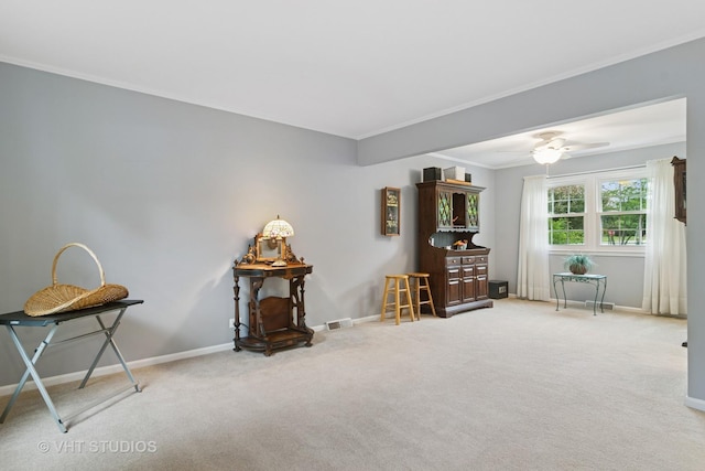 717 Burris Ave, Lake Bluff, IL 60044 - living area featuring carpet, crown molding, and a ceiling fan