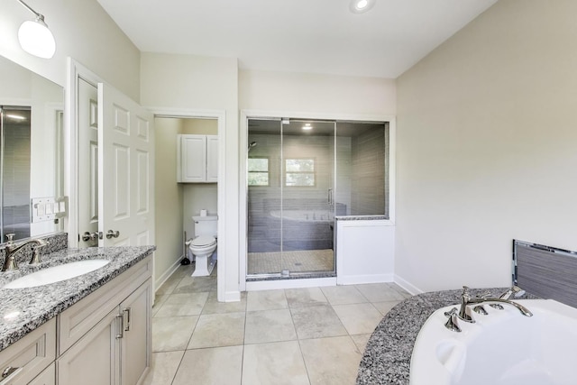2430 Hastings Ave, Evanston, IL 60201 - bathroom with vanity, a garden tub, a stall shower, and recessed lighting