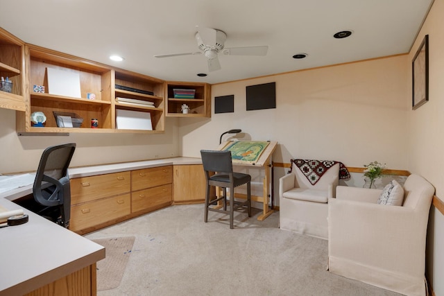 218 Delnor Ave, Saint Charles, IL 60174 - office with ceiling fan, light carpet, recessed lighting, and built in desk