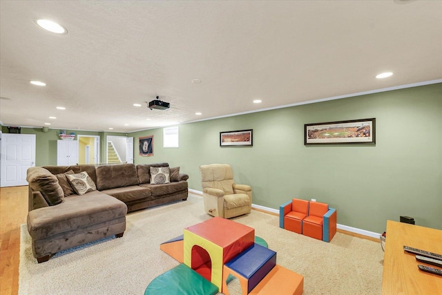 1321 W Ridge Ln, Champaign, IL 61822 - living area with recessed lighting, baseboards, stairway, and carpet floors