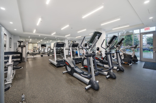 540 W Webster Ave Unit 611, Chicago, IL 60614 - exercise room with a tray ceiling and expansive windows