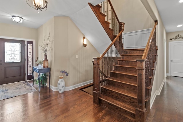 2952 W 100th Pl, Evergreen Park, IL 60805 - entryway featuring wood finished floors, baseboards, stairway, and recessed lighting