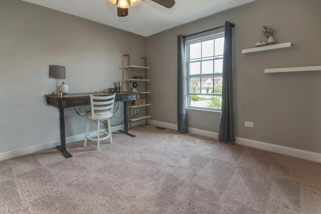 1472 S Saddlebrook Ln, Minooka, IL 60447 - carpeted office featuring a ceiling fan and baseboards