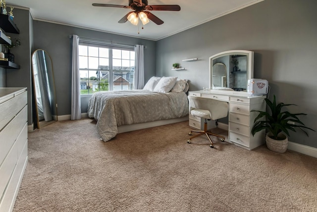 1472 S Saddlebrook Ln, Minooka, IL 60447 - bedroom featuring ornamental molding, light carpet, a ceiling fan, and baseboards