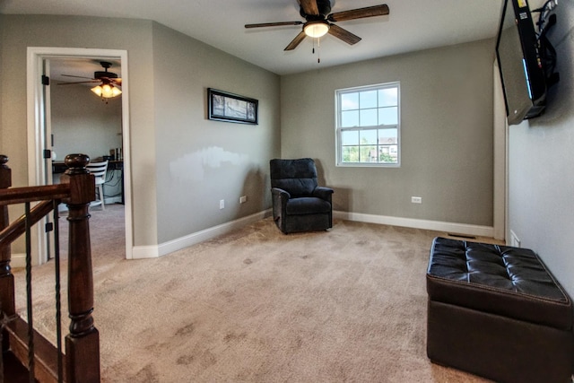 1472 S Saddlebrook Ln, Minooka, IL 60447 - sitting room featuring a ceiling fan, carpet flooring, and baseboards