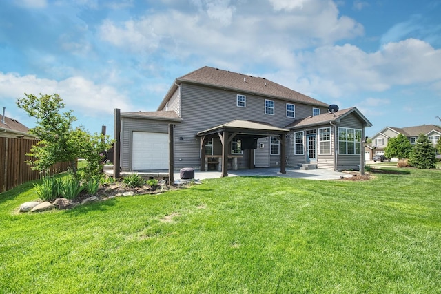 1472 S Saddlebrook Ln, Minooka, IL 60447 - rear view of property featuring a gazebo, a patio, a garage, and roof with shingles