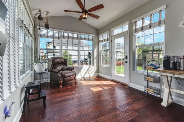 1472 S Saddlebrook Ln, Minooka, IL 60447 - sunroom featuring wood-type flooring, vaulted ceiling, and baseboards