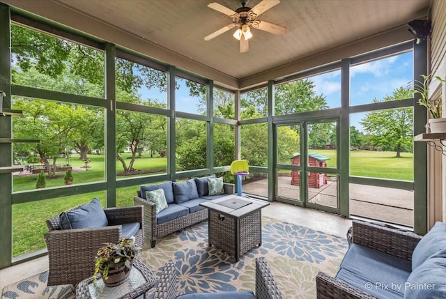 7530 Inverway Dr, Lakewood, IL 60014 - sunroom / solarium with a ceiling fan and an outdoor living space