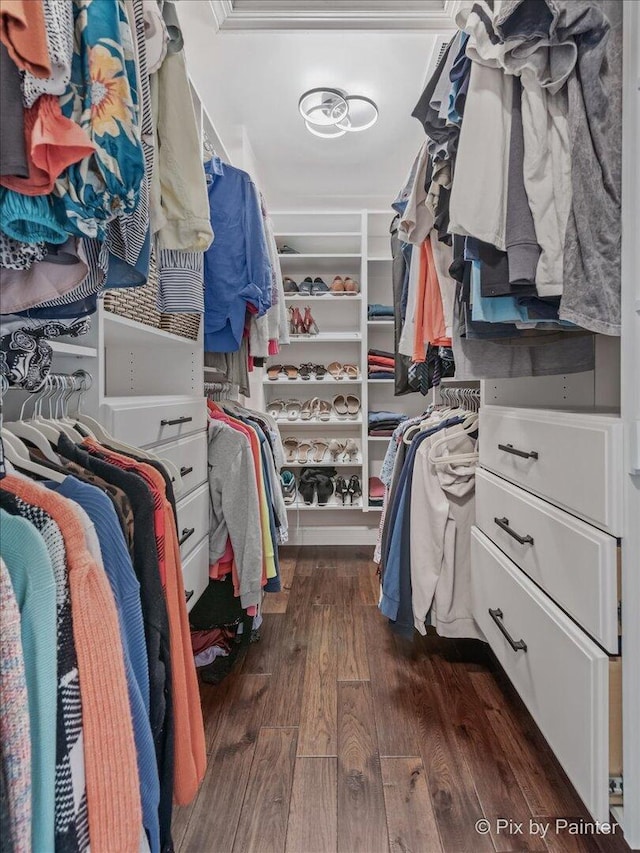 7530 Inverway Dr, Lakewood, IL 60014 - walk in closet featuring dark wood-type flooring