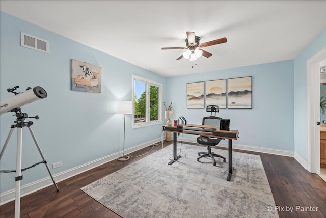 7530 Inverway Dr, Lakewood, IL 60014 - office space featuring ceiling fan, baseboards, and dark wood-style floors