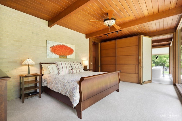 5N477 Curling Pond Rd, Wayne, IL 60184 - carpeted bedroom featuring a wood ceiling with exposed beams and brick wall