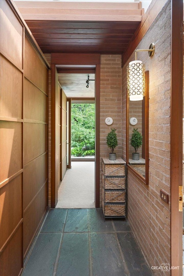 5N477 Curling Pond Rd, Wayne, IL 60184 - hallway featuring brick wall and wooden ceiling