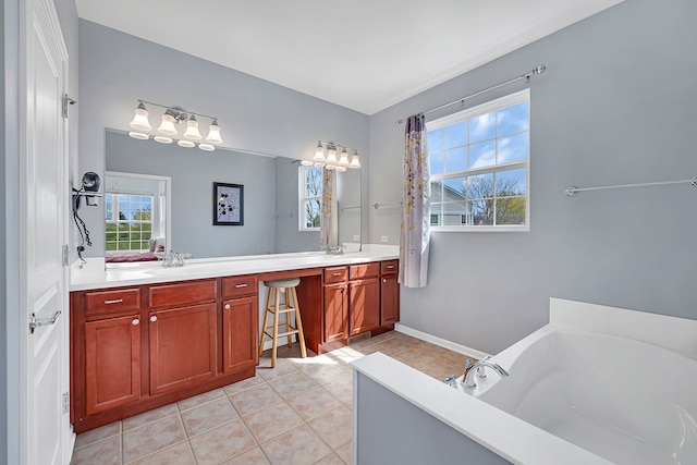 814 Glory Ct, Shorewood, IL 60404 - bathroom with double vanity, tile patterned floors, a garden tub, and plenty of natural light