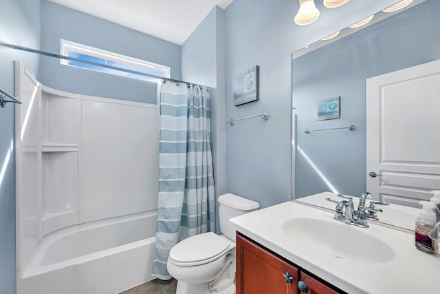 814 Glory Ct, Shorewood, IL 60404 - bathroom featuring vanity, toilet, shower / bathtub combination with curtain, and tile patterned floors