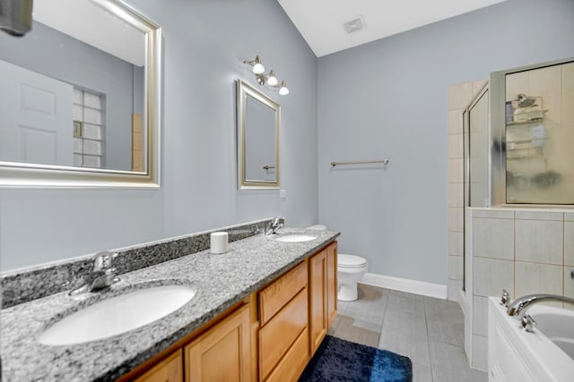 3436 N Harlem Ave Unit 1, Chicago, IL 60634 - full bath with a tile shower, a garden tub, double vanity, tile patterned floors, and toilet