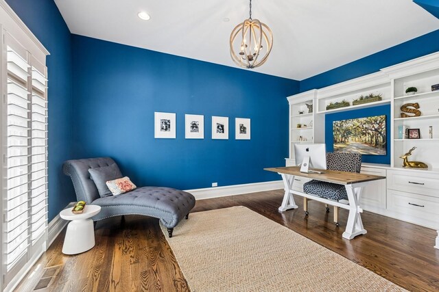 16 Tuttle Ave, Clarendon Hills, IL 60514 - office space featuring a chandelier, baseboards, and wood finished floors