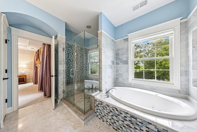 16 Tuttle Ave, Clarendon Hills, IL 60514 - full bath with a tub with jets, a shower stall, and plenty of natural light