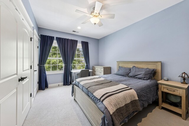 16 Tuttle Ave, Clarendon Hills, IL 60514 - bedroom with light colored carpet, baseboards, a closet, ceiling fan, and recessed lighting