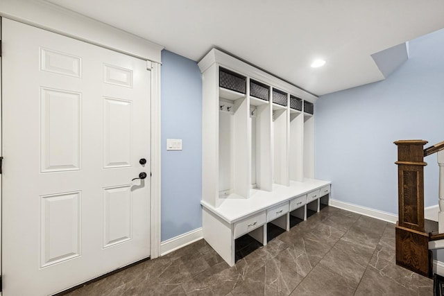 16 Tuttle Ave, Clarendon Hills, IL 60514 - mudroom with baseboards, recessed lighting, and dark marble finish floors