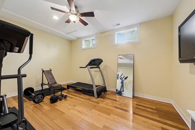 16 Tuttle Ave, Clarendon Hills, IL 60514 - exercise area with light wood finished floors, ceiling fan, recessed lighting, and baseboards