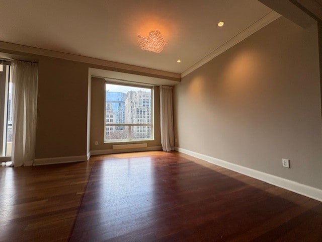 270 E Pearson St Unit 602, Chicago, IL 60611 - empty room featuring ornamental molding, dark wood finished floors, baseboards, and recessed lighting