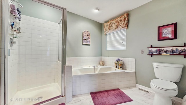 1719 Westbridge Ct, Hoffman Estates, IL 60194 - full bathroom featuring marble finish flooring, toilet, a garden tub, a shower stall, and baseboards