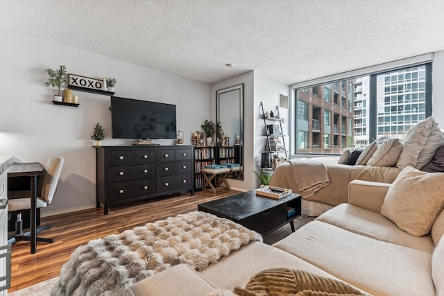 480 N Mcclurg Ct Unit 807, Chicago, IL 60611 - living room featuring wood finished floors, a textured ceiling, and baseboards
