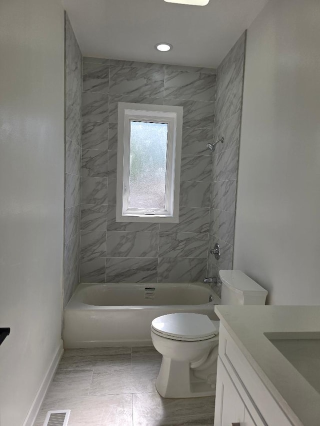2906 W 40th St, Chicago, IL 60632 - bathroom featuring toilet, vanity, bathing tub / shower combination, baseboards, and recessed lighting