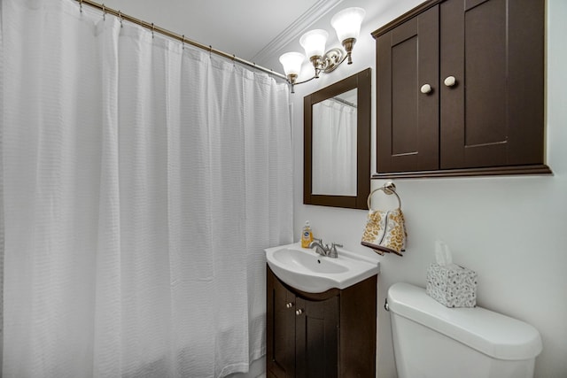 17601 Howe Ave, Homewood, IL 60430 - full bath with toilet, vanity, ornamental molding, and a shower with curtain