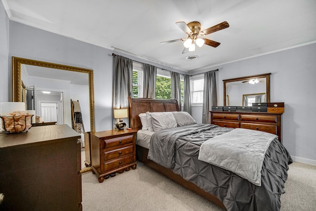 17601 Howe Ave, Homewood, IL 60430 - bedroom with ornamental molding, light colored carpet, baseboards, and a ceiling fan