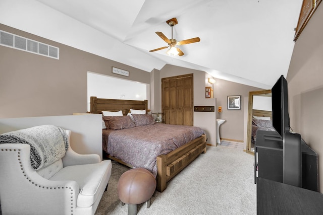 1048 Somonauk St, Sycamore, IL 60178 - bedroom featuring lofted ceiling, light carpet, and ceiling fan