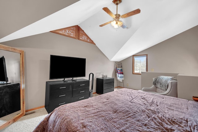 1048 Somonauk St, Sycamore, IL 60178 - carpeted bedroom with lofted ceiling, baseboards, and ceiling fan