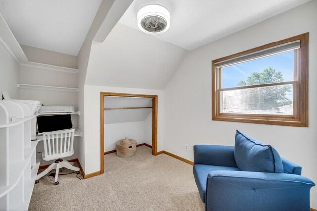 1048 Somonauk St, Sycamore, IL 60178 - office area with carpet floors, vaulted ceiling, and baseboards